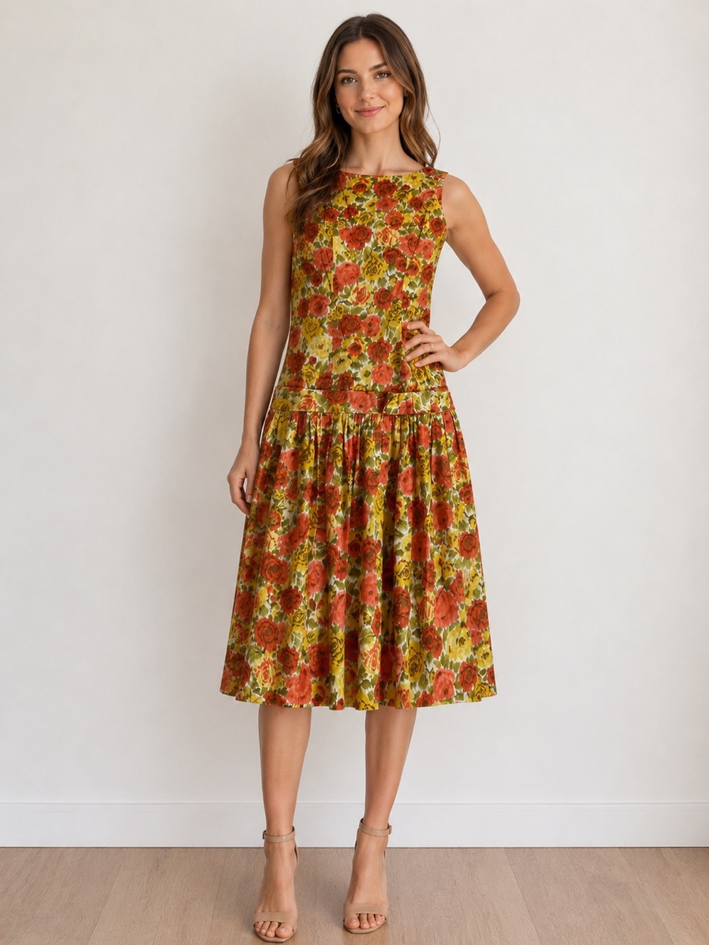 Vintage‎ Gay Gibson Floral Drop Waist Dress | 1950s Rose Print Dress
